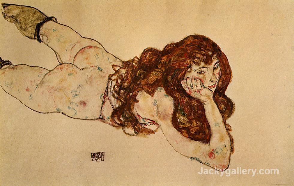 Female Nude Lying on Her Stomach by Egon Schiele paintings reproduction